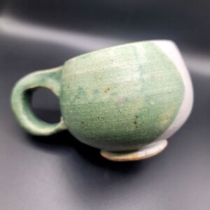 Gorgeous Studio Art Pottery Seafoam Green & White Footed Tea Cup Mug